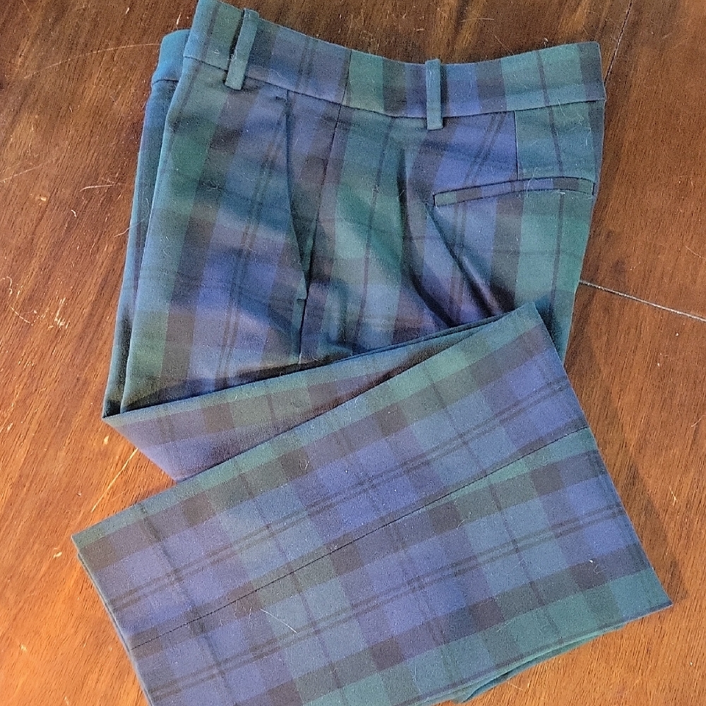 J. Crew Kallie Plaid Pants in Green and Navy